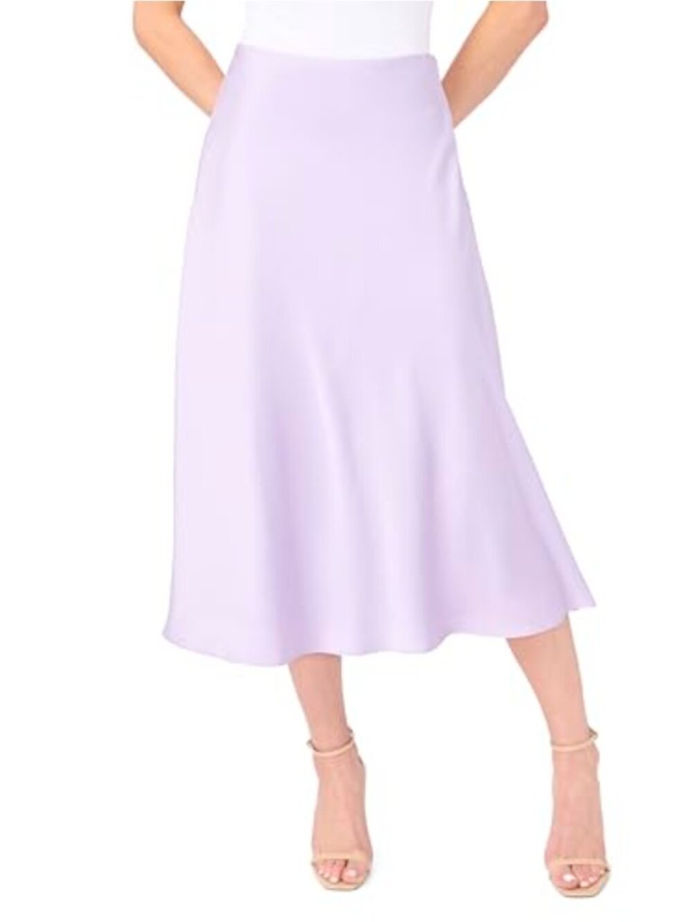 Satin Bias Midi Skirt High Rise Zipper 100% Polyester